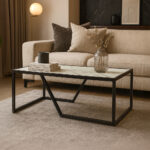 ΤΡΑΠΕΖΙ ΣΑΛΟΝΙΟΥ MULTI ΜΕ ΕΠΙΦΑΝΕΙΑ ΑΠΟ ΜΕΛΑΜΙΝΗ ΣΕ ΛΕΥΚΟ ΜΑΡΜΑΡΟ ΜΕ ΜΠΕΖ ΝΕΡΑ ΚΑΙ ΜΑΥΡΟ ΜΕΤΑΛΛΙΚΟ ΣΚΕΛΕΤΟ