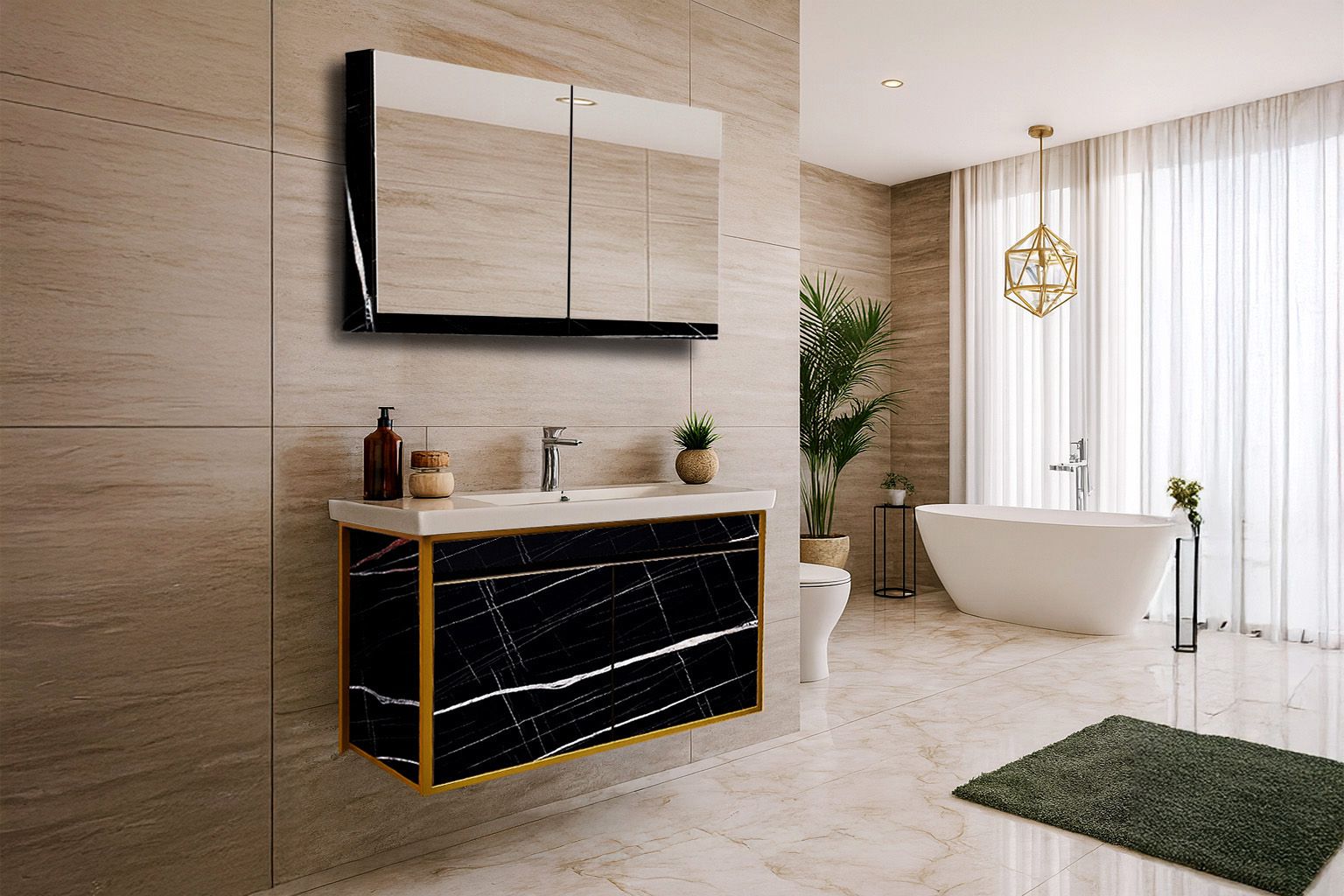 Single 90 100 7767 GOLD DECOR 2 ΕΠΙΠΛΟ ΜΠΑΝΙΟΥ 7767 GOLD SENSA 100 cm ΣΕ ΟΨΗ ΜΑΥΡΟΥ ΜΑΡΜΑΡΟΥ - Image 1