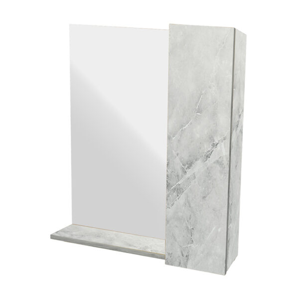 Κρεμαστό Ντουλάπι Μπάνιου Oren70 με Καθρέφτη & Επένδυση Μελαμίνης Με Όψη Λευκού Μάρμαρου Με Γκρί Νερά