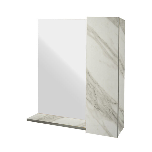 Κρεμαστό Ντουλάπι Μπάνιου Oren60 με Καθρέφτη & Επένδυση Μελαμίνης Με Όψη Λευκού Μάρμαρου Με Μπέζ Νερά