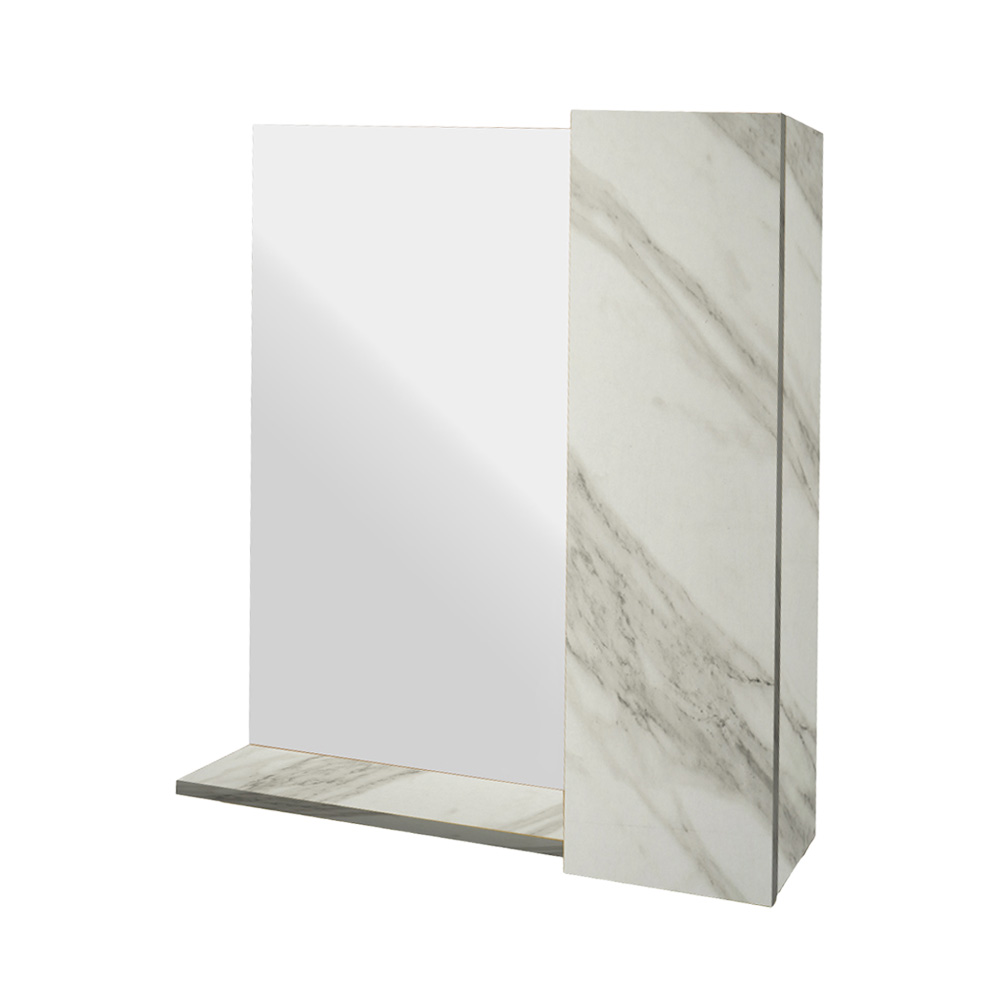 Single2 RIGHT Progetto Κρεμαστό Ντουλάπι Μπάνιου Oren60 με Καθρέφτη & Επένδυση Μελαμίνης Με Όψη Λευκού Μάρμαρου Με Μπέζ Νερά - Image 1