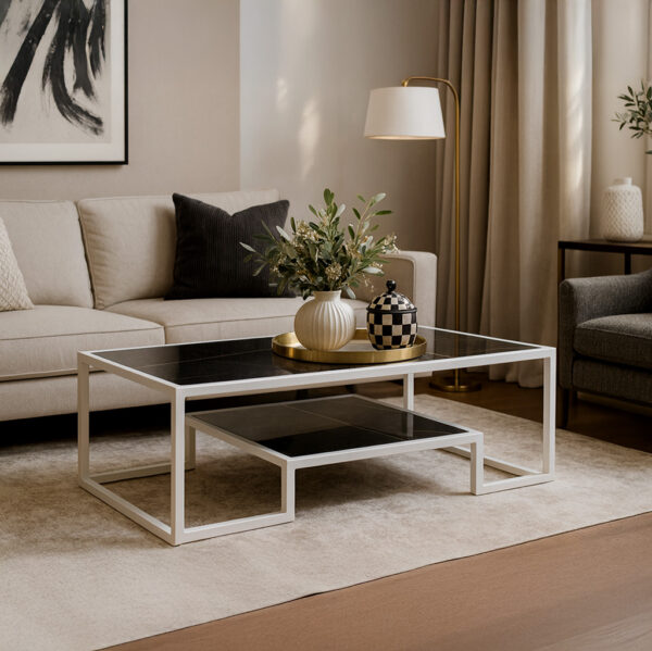 ΤΡΑΠΕΖΙ ΣΑΛΟΝΙΟΥ ROMEO ΜΕ ΕΠΙΦΑΝΕΙΑ ΑΠΟ ΠΛΑΚΑΚΙ ΣΕ ΟΨΗ ΜΑΥΡΟΥ ΜΑΡΜΑΡΟΥ