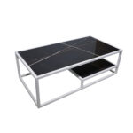 ΤΡΑΠΕΖΙ ΣΑΛΟΝΙΟΥ HIDDY ΜΕ ΕΠΙΦΑΝΕΙΑ ΑΠΟ ΠΛΑΚΑΚΙ ΣΕ ΟΨΗ ΜΑΥΡΟ ΜΑΡΜΑΡΟΥ ΜΕ ΛΕΥΚΗ ΜΕΤΑΛΛΙΚΗ ΒΑΣΗ - Image 2