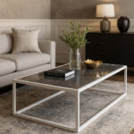 ΤΡΑΠΕΖΙ ΣΑΛΟΝΙΟΥ MARBELLA ΜΕ ΕΠΙΦΑΝΕΙΑ ΑΠΟ ΠΛΑΚΑΚΙ ΣΕ ΟΨΗ ΓΚΡΙ ΜΑΡΜΑΡΟΥ ΜΕ ΛΕΥΚΗ ΜΕΤΑΛΛΙΚΗ ΒΑΣΗ