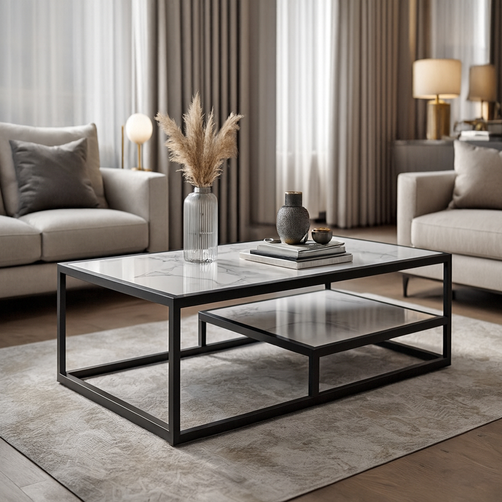 WhiteMarble Decor ΤΡΑΠΕΖΙ ΣΑΛΟΝΙΟΥ HIDDY ΜΕ ΕΠΙΦΑΝΕΙΑ ΑΠΟ ΠΛΑΚΑΚΙ ΣΕ ΟΨΗ ΛΕΥΚΟΥ ΜΑΡΜΑΡΟΥ ΜΕ ΓΚΡΙ ΝΕΡΑ - Image 1