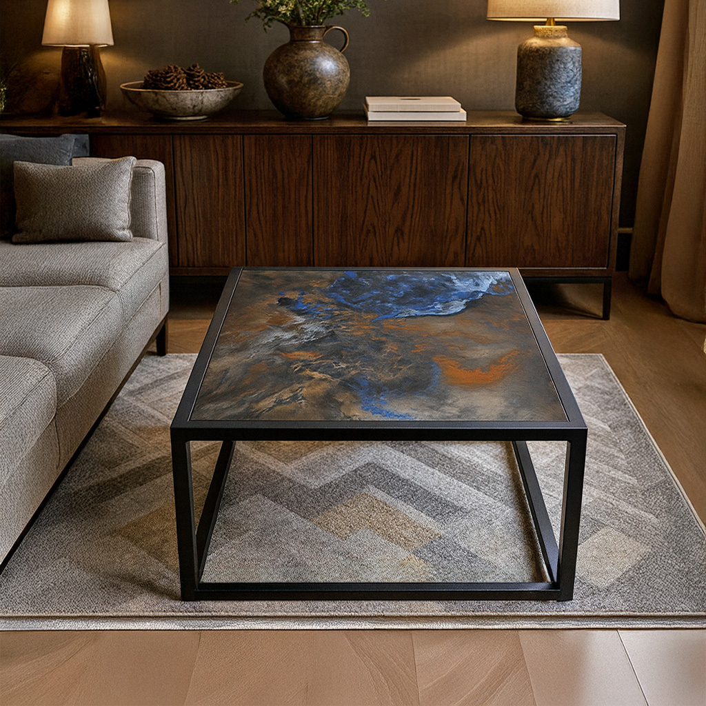 black clrfl DECOR ΤΡΑΠΕΖΙ ΣΑΛΟΝΙΟΥ SOLACE ΜΕ ΕΠΙΦΑΝΕΙΑ ΑΠΟ ΠΛΑΚΑΚΙ ΚΑΙ ΜΕΤΑΛΛΙΚΗ ΒΑΣΗ - Image 1