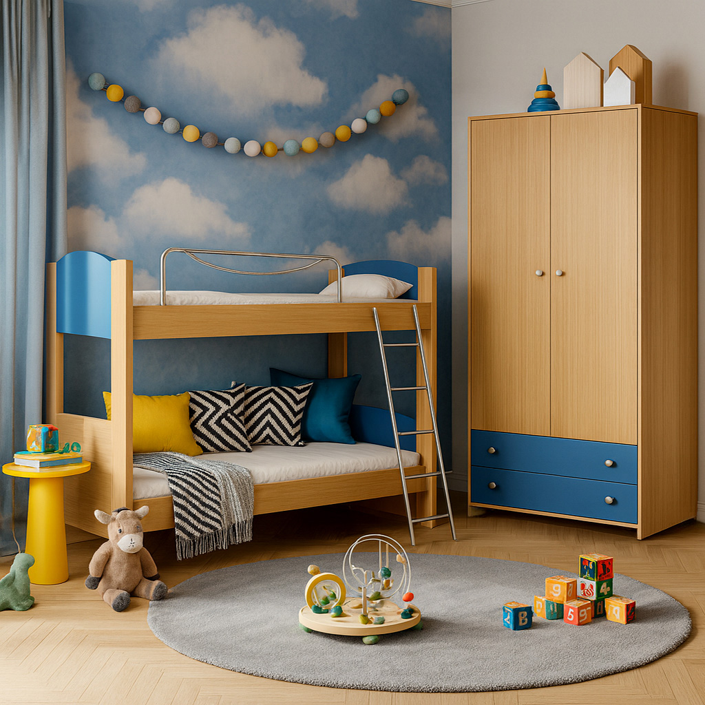 krevati ntoulapa Κουκέτα Skyline – Ξύλινη Δίδυμη με Μεταλλική Σκάλα - Image 1