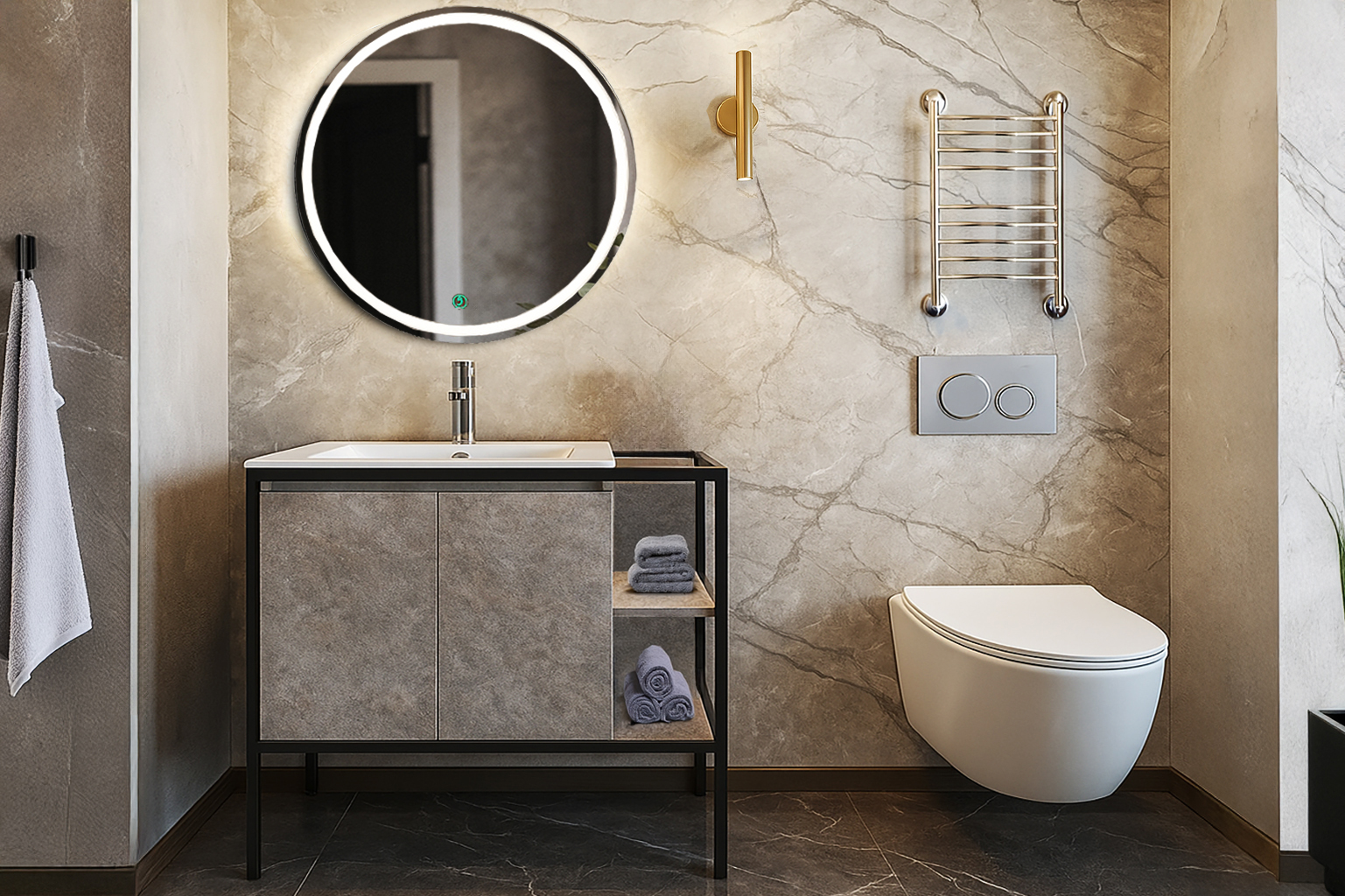 ΠΕΡΑΣΑ-Bath2 K540 2 ΕΠΙΠΛΟ ΜΠΑΝΙΟΥ K540-RETRO 100 cm ΜΕ ΡΑΦΙΑ ΣΕ ΟΨΗ ΣΚΟΥΡΟ ΤΣΙΜΕΝΤΟ - Image 1