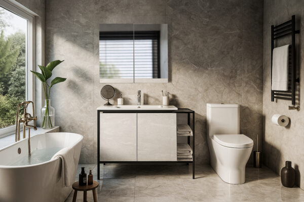 ΕΠΙΠΛΟ ΜΠΑΝΙΟΥ 022 RETRO 90 cm ΜΕ ΡΑΦΙΑ ΣΕ ΟΨΗ ΛΕΥΚΟ ΜΑΡΜΑΡΟ