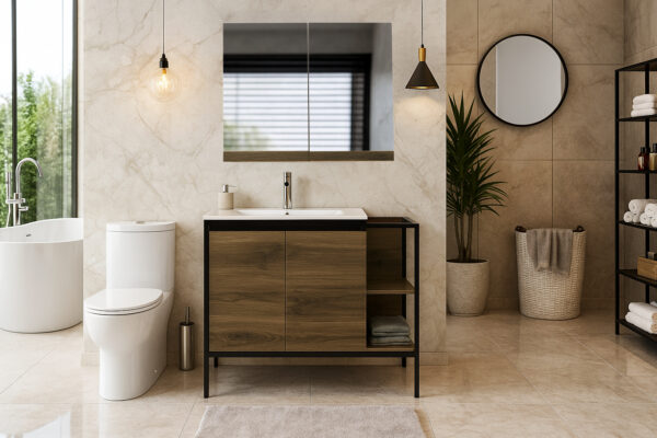 ΕΠΙΠΛΟ ΜΠΑΝΙΟΥ 7763-RETRO 100 cm ΜΕ ΡΑΦΙΑ ΣΕ ΑΠΟΧΡΩΣΗ ΣΚΟΥΡΟ ΚΑΦΕ