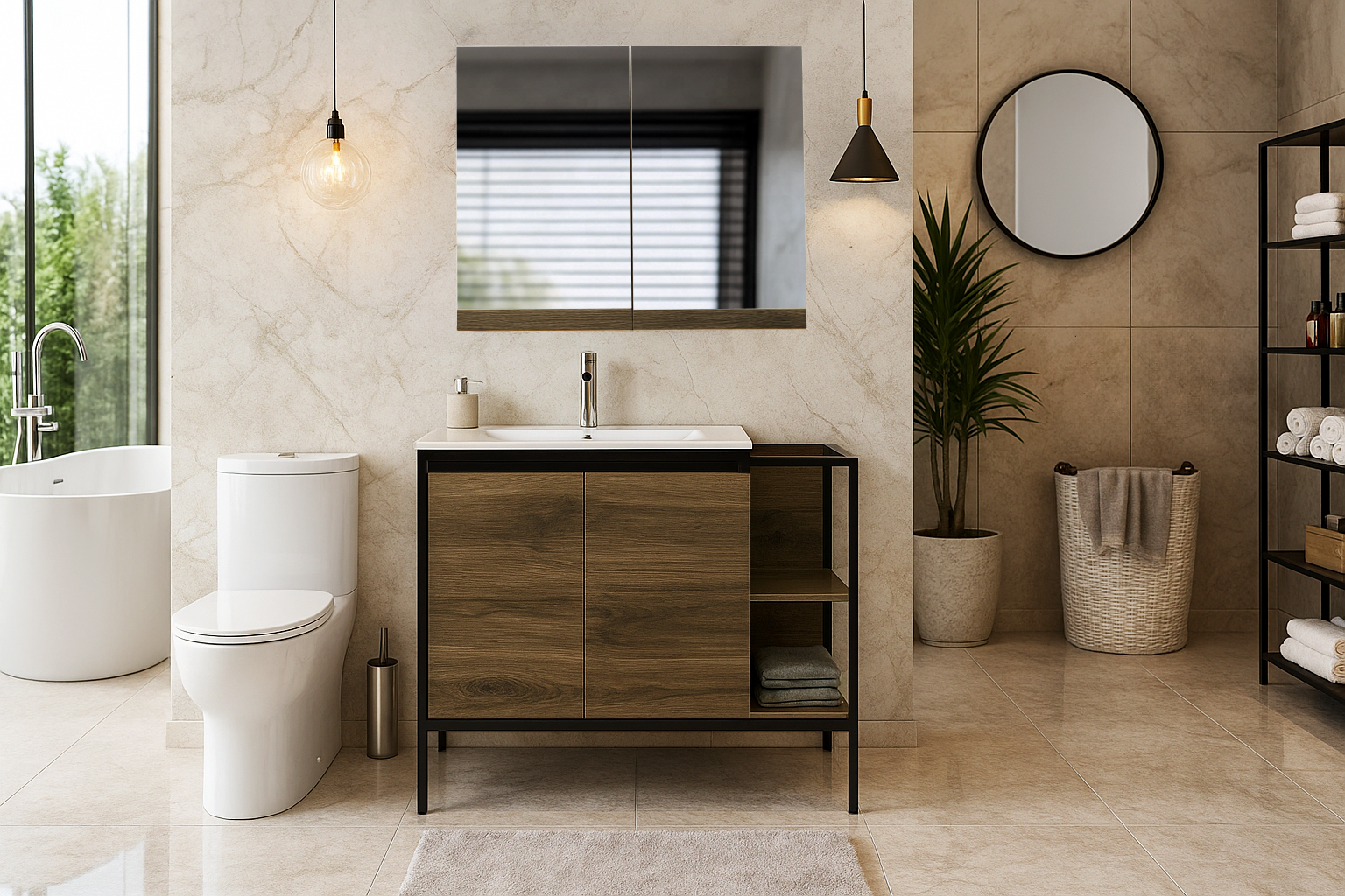 περασα-Bath2 7763 ΕΠΙΠΛΟ ΜΠΑΝΙΟΥ 7763-RETRO 100 cm ΜΕ ΡΑΦΙΑ ΣΕ ΑΠΟΧΡΩΣΗ ΣΚΟΥΡΟ ΚΑΦΕ - Image 1