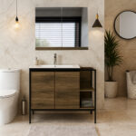 ΕΠΙΠΛΟ ΜΠΑΝΙΟΥ 7763 RETRO 90 cm ΜΕ ΡΑΦΙΑ ΣΕ ΑΠΟΧΡΩΣΗ ΣΚΟΥΡΟ ΚΑΦΕ