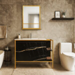 ΕΠΙΠΛΟ ΜΠΑΝΙΟΥ 7767 GOLD- RETRO 90 cm ΜΕ ΡΑΦΙΑ ΣΕ ΟΨΗ ΜΑΥΡΟ ΜΑΡΜΑΡΟ