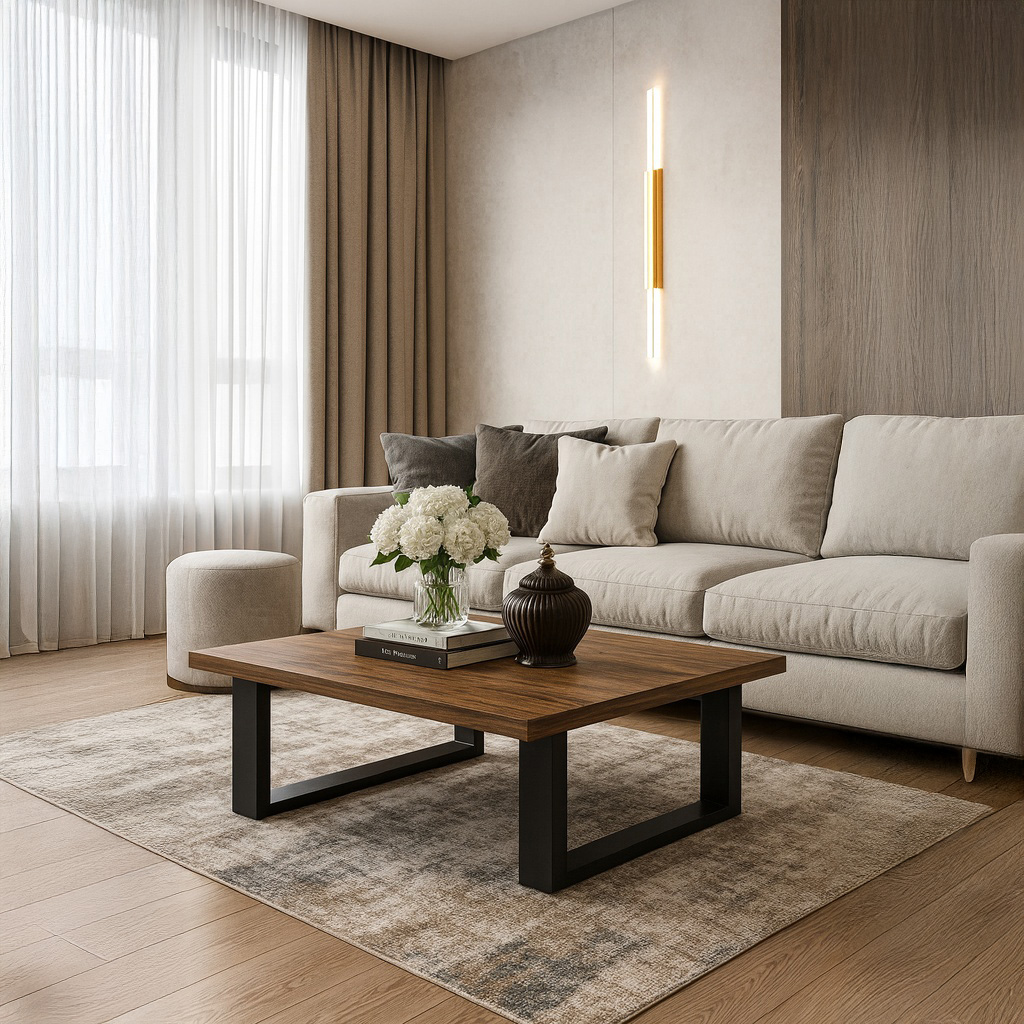 1024_7763 ΤΡΑΠΕΖΙ ΣΑΛΟΝΙΟΥ VERTO ΜΕ ΜΕΤΑΛΛΙΚΟ ΣΚΕΛΕΤΟ & ΕΠΙΦΑΝΕΙΑ ΑΠΟ ΜΕΛΑΜΙΝΗ ΣΕ ΣΚΟΥΡΟ ΚΑΦΕ ΧΡΩΜΑ - Image 1