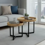 Τραπέζι σαλονιού Kelly σετ 2τεμ μασίφ ξύλο φυσικό-μαύρο - Image 2