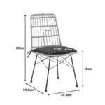 Καρέκλα Naoki rattan σε φυσική απόχρωση με μαύρο μαξιλάρι και μεταλλικό μαύρο πόδι 45.5x59.5x89εκ - Image 3