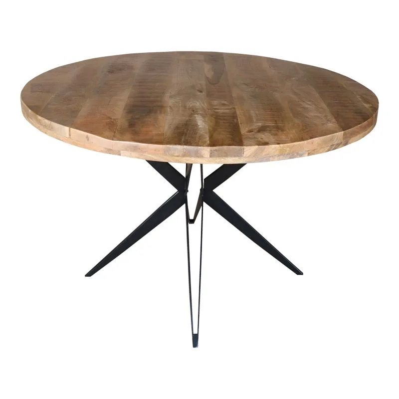 240-000012_1 Τραπέζι Bocco Ι ξύλο mango φυσικό 3εκ με μαύρα μεταλλικά πόδια Φ150x77εκ - Image 1