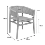 Πολυθρόνα Kajone σκελετός teak ξύλο σε φυσική απόχρωση και κρεμ pe σχοινί 62x51x75εκ - Image 3