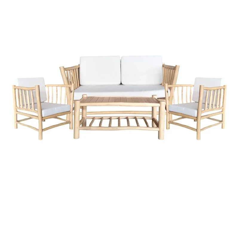 335-000010 Σαλόνι Mayorka σετ 4 τεμαχίων φυσικό teak ξύλο-λευκό μαξιλάρι - Image 1