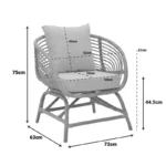 Πολυθρόνα Caxen φυσικό rattan-λευκό μαξιλάρι 72x63x75εκ - Image 3