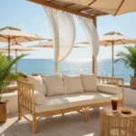 Καναπές Alessa φυσικό rattan-λευκό ύφασμα με μαξιλάρια 200x100x76εκ - Image 3