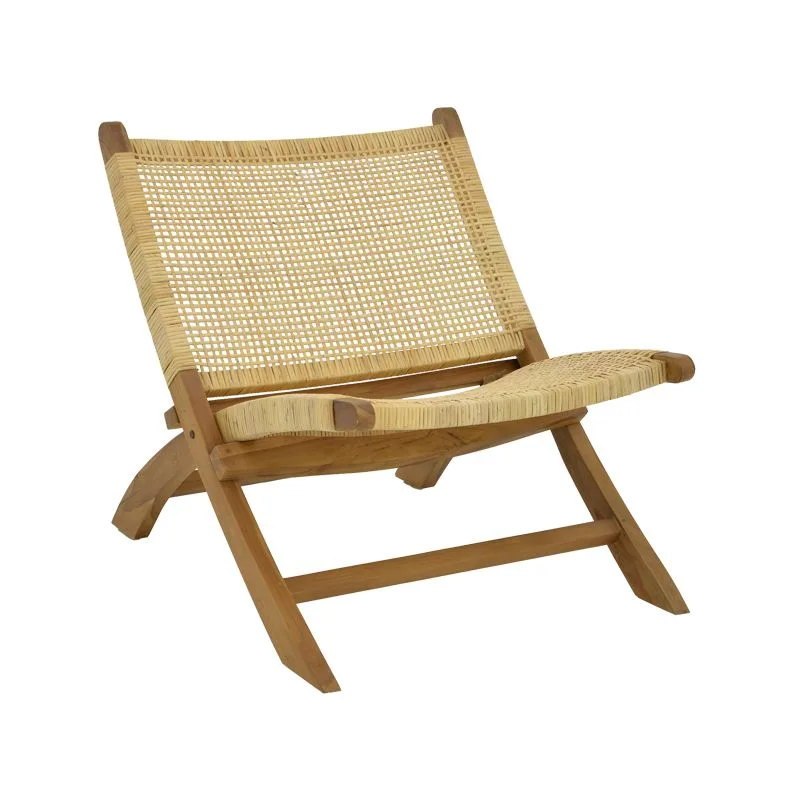 336-000010 Πολυθρόνα Jerenze φυσικό teak ξύλο-φυσικό rattan 65x78x68εκ - Image 1