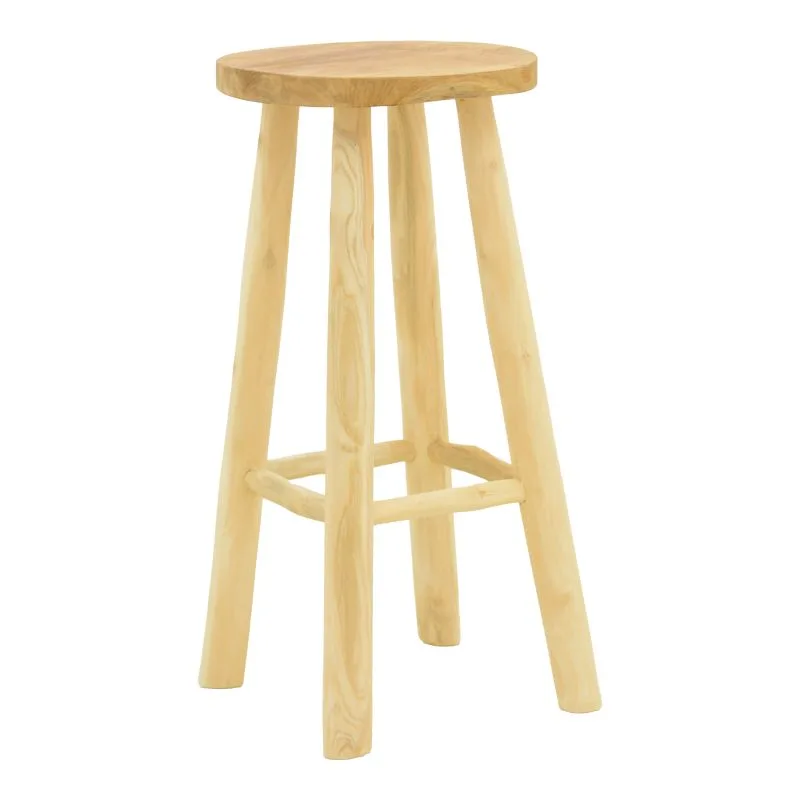 336-000030 Σκαμπό μπαρ Nusiwo teak ξύλο σε φυσική απόχρωση Φ35x70εκ - Image 1