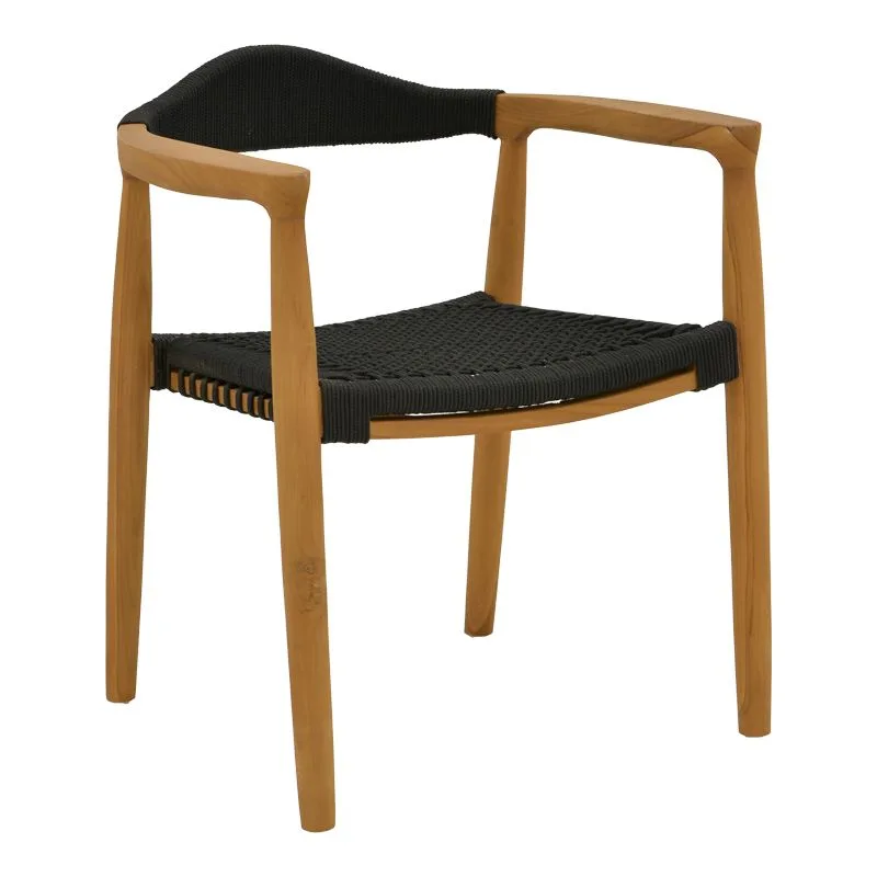 340-000020 Πολυθρόνα Ganny teak ξύλο και pe σχοινί σε μαύρη απόχρωση 59x56x71εκ - Image 1
