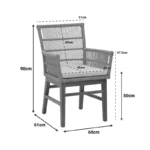 Πολυθρόνα Inca teak ξύλο και συνθετικό σχοινί σε φυσική-μαύρη απόχρωση με μαξιλάρι 60x61x90εκ - Image 3