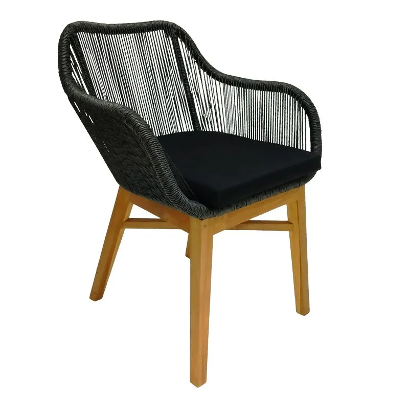 343-000012 Πολυθρόνα Kalie teak ξύλο και συνθετικό σχοινί σε φυσική-μαύρη απόχρωση με μαξιλάρι 60x61x80εκ - Image 1