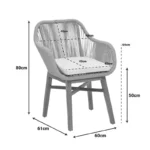 Πολυθρόνα Kalie teak ξύλο και συνθετικό σχοινί σε φυσική-μαύρη απόχρωση με μαξιλάρι 60x61x80εκ - Image 3