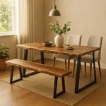 Παγκάκι Miles Slim μασίφ ξύλο ακακίας σε φυσική απόχρωση με μαύρα μεταλλικά πόδια 160x40x45εκ - Image 3