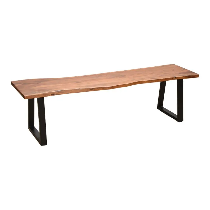 372-000023 Παγκάκι Miles Slim μασίφ ξύλο ακακίας σε καρυδί απόχρωση με μαύρα μεταλλικά πόδια 160x40x45εκ - Image 1