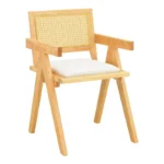 Πολυθρόνα Winslow rubberwood σε φυσική απόχρωση-ύφασμα λευκό 51x54x80εκ