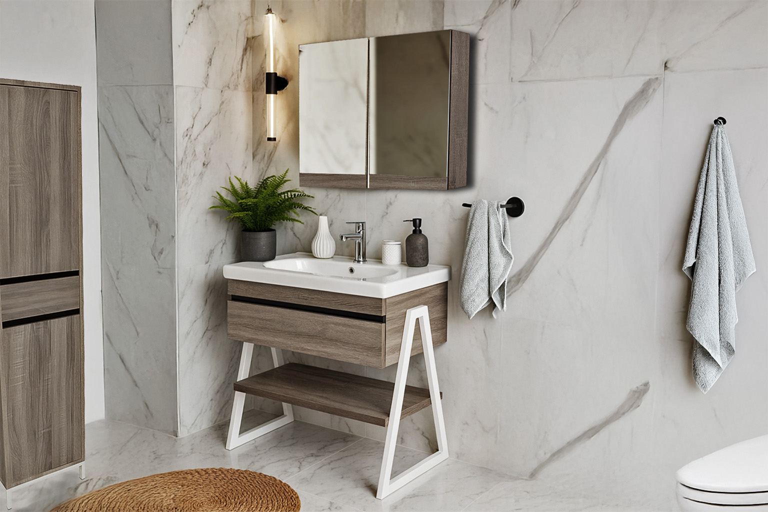 5194 white Neo12 80cm ΕΠΙΠΛΟ ΜΠΑΝΙΟΥ 5194-OLTRE 80 cm ΣΕ ΑΝΟΙΧΤΗ ΑΠΟΧΡΩΣΗ ΞΥΛΟΥ ΜΕ ΡΑΦΙ - Image 1