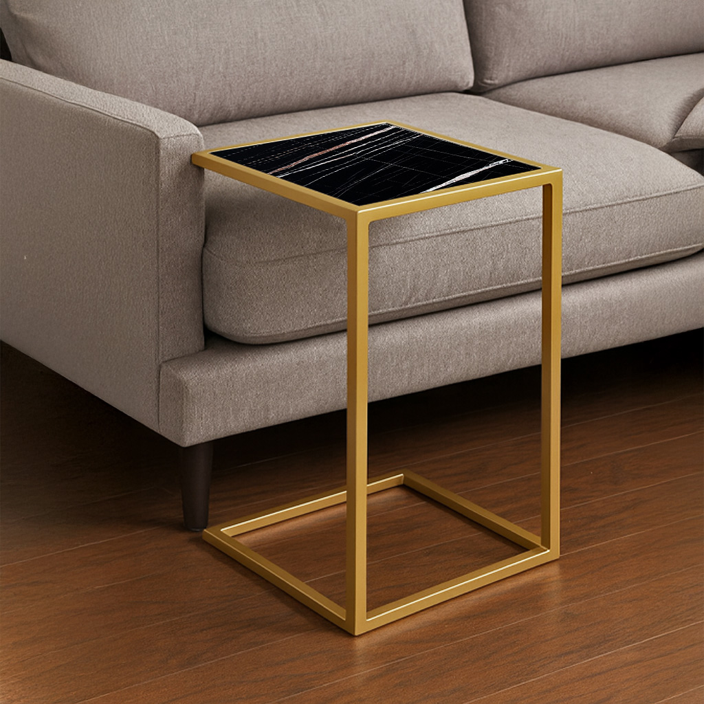 7767 GOLD Small ΒΟΗΘΗΤΙΚΟ ΤΡΑΠΕΖΑΚΙ ELEGANZA2-7767 ΣΕ ΟΨΗ ΜΑΥΡΟΥ ΜΑΡΜΑΡΟΥ - Image 1