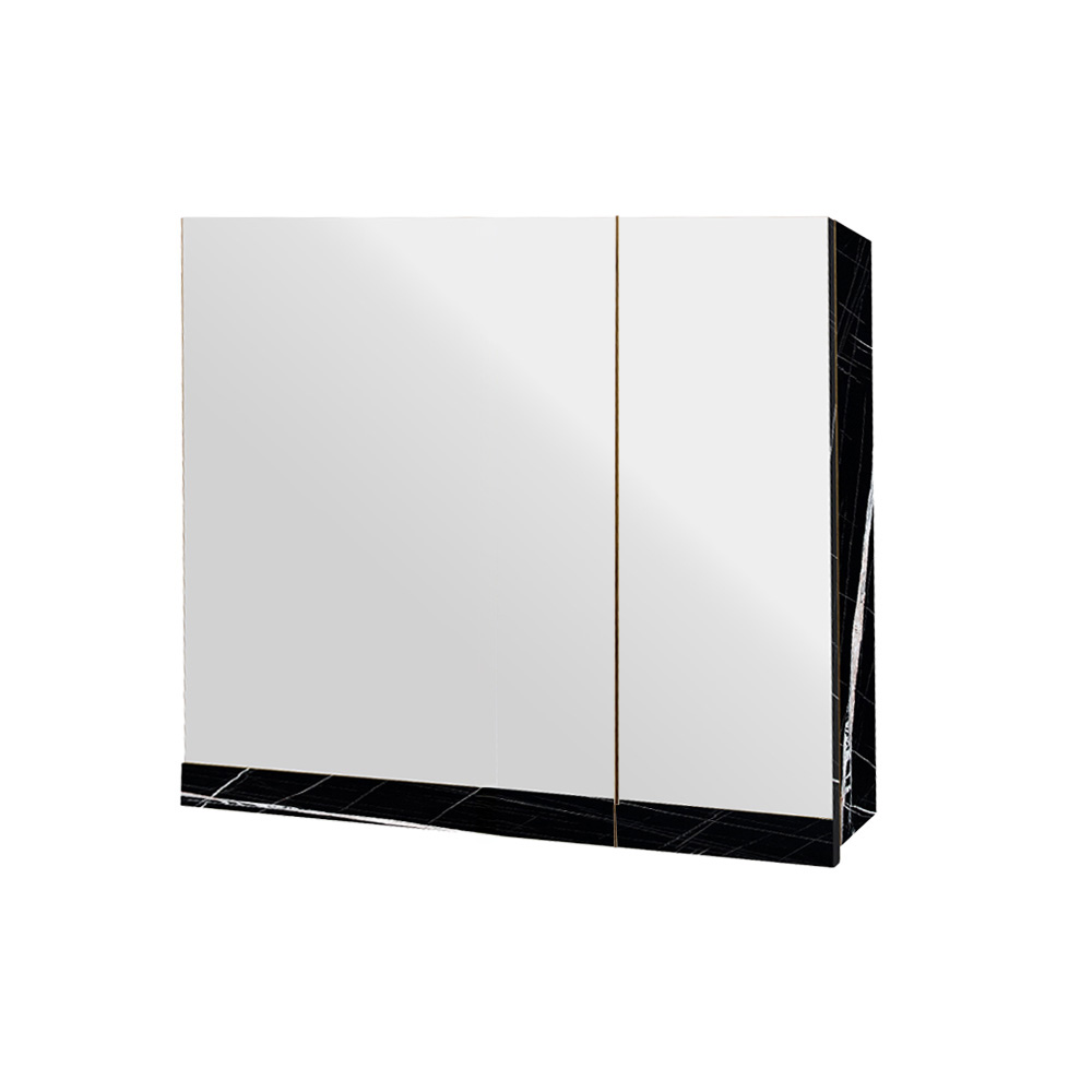 7767 Κρεμαστό Ντουλάπι Μπάνιου Brilia60 με Διπλό Καθρέφτη & Επένδυση Μελαμίνης Με Όψη Μαύρου Μάρμαρου - Image 1
