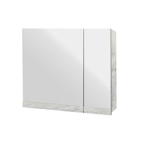 Κρεμαστό Ντουλάπι Μπάνιου Brilia60 με Διπλό Καθρέφτη & Επένδυση Μελαμίνης Με Όψη Με Όψη Λευκού Μάρμαρου & Γκρί Νερά