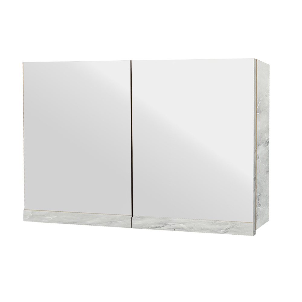 7775 b Κρεμαστό Ντουλάπι Μπάνιου Brilia90 με Διπλό Καθρέφτη & Επένδυση Μελαμίνης Με Όψη Με Όψη Λευκού Μάρμαρου & Γκρί Νερά - Image 1