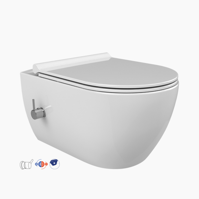 City bidet white symbols-700x700 Λεκάνη Κρεμαστή Πορσελάνης Cerastyle City Rimless με Μείκτη Μπιντέ Ζεστό-Κρύο Νερό 019100-d Λευκή Σετ - Image 1