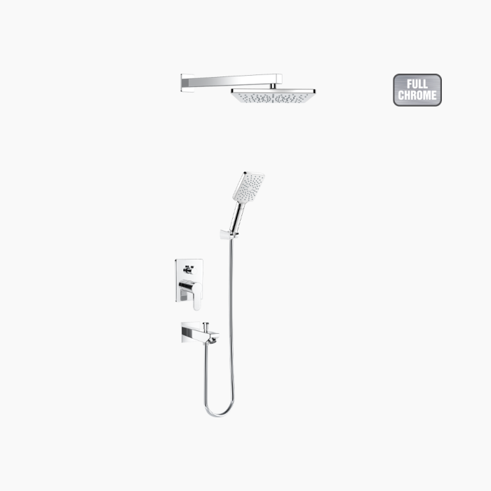 DM-2736-700x700 Σετ Εντοιχισμού Τετράγωνη Διπλής Ροής με Διανομέα Ορειχάλκινο DM-2736 Χρώμιο - Image 1