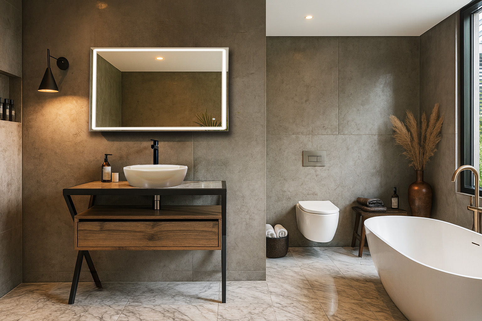 Harmoni 90 7763 5120 Cement One ΕΠΙΠΛΟ ΜΠΑΝΙΟΥ 7763 HARMONY 5120 CEMENT 100 cm - Image 1