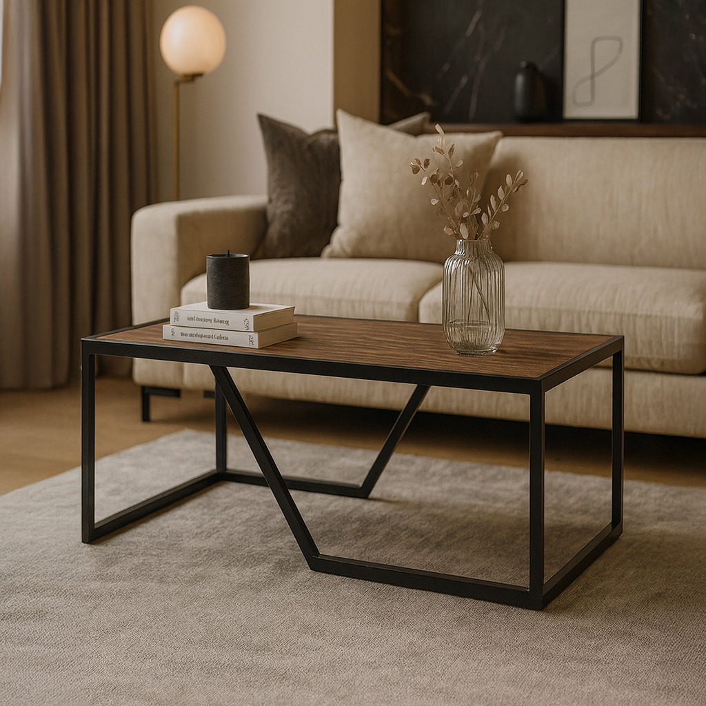 Multi 7763 ΤΡΑΠΕΖΙ ΣΑΛΟΝΙΟΥ MULTI ΜΕ ΕΠΙΦΑΝΕΙΑ ΑΠΟ ΜΕΛΑΜΙΝΗ ΣΕ ΣΚΟΥΡΟ ΚΑΦΕ ΧΡΩΜΑ ΚΑΙ ΜΑΥΡΟ ΜΕΤΑΛΛΙΚΟ ΣΚΕΛΕΤΟ (Αντιγραφή) - Image 1