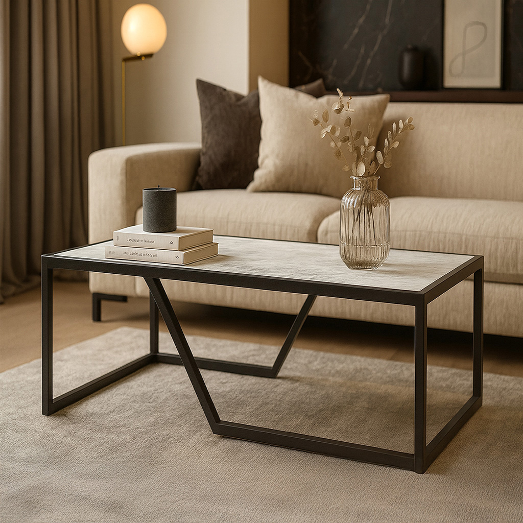 Multi 7775 ΤΡΑΠΕΖΙ ΣΑΛΟΝΙΟΥ MULTI ΜΕ ΕΠΙΦΑΝΕΙΑ ΑΠΟ ΜΕΛΑΜΙΝΗ ΣΕ ΛΕΥΚΟ ΜΑΡΜΑΡΟ ΚΑΙ ΜΑΥΡΟ ΜΕΤΑΛΛΙΚΟ ΣΚΕΛΕΤΟ - Image 1