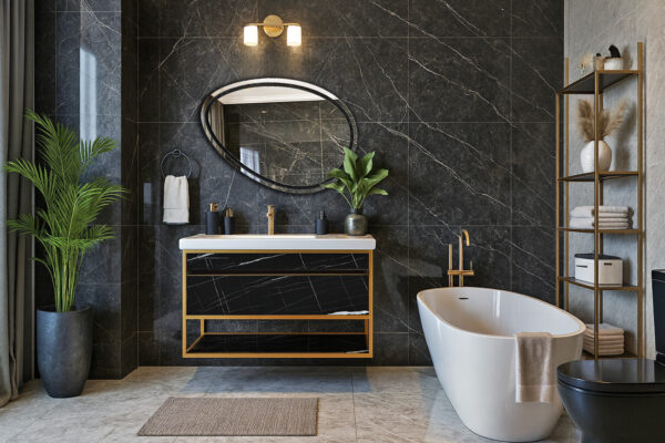 ΕΠΙΠΛΟ ΜΠΑΝΙΟΥ 7767-NARCISO 100 cm ΣΕ ΟΨΗ ΜΑΥΡΟΥ ΜΑΡΜΑΡΟΥ ΜΕ ΡΑΦΙ