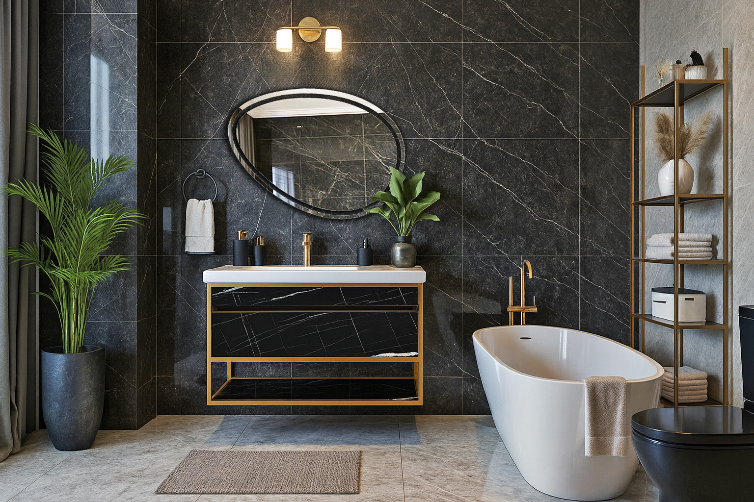 Narsico 90 100 7767 Gold DECOR ΕΠΙΠΛΟ ΜΠΑΝΙΟΥ 7767-NARCISO 100 cm ΣΕ ΟΨΗ ΜΑΥΡΟΥ ΜΑΡΜΑΡΟΥ ΜΕ ΡΑΦΙ - Image 1