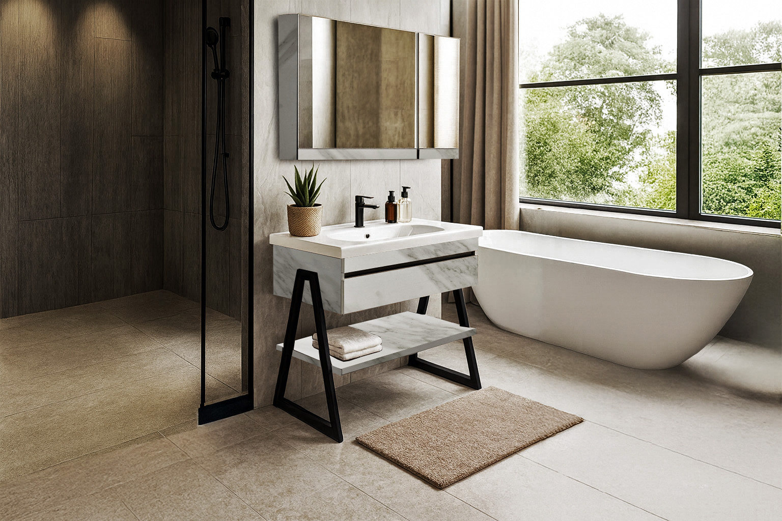 Progetto Neo12 100cm ΕΠΙΠΛΟ ΜΠΑΝΙΟΥ PROGETTO-OLTRE 100 cm ΣΕ ΟΨΗ ΛΕΥΚΟΥ ΜΑΡΜΑΡΟΥ ΜΕ ΜΠΕΖ ΝΕΡΑ - Image 1