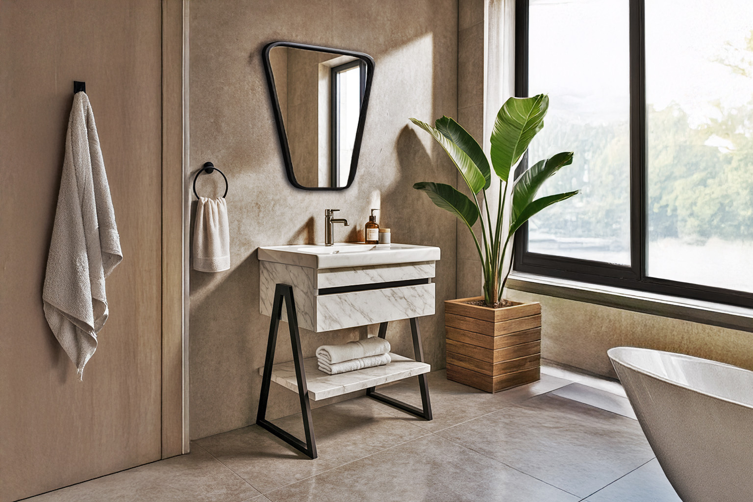 Progetto Neo12 80cm ΕΠΙΠΛΟ ΜΠΑΝΙΟΥ PROGETTO-OLTRE 80 cm ΣΕ ΟΨΗ ΛΕΥΚΟΥ ΜΑΡΜΑΡΟΥ ΜΕ ΜΠΕΖ ΝΕΡΑ - Image 1