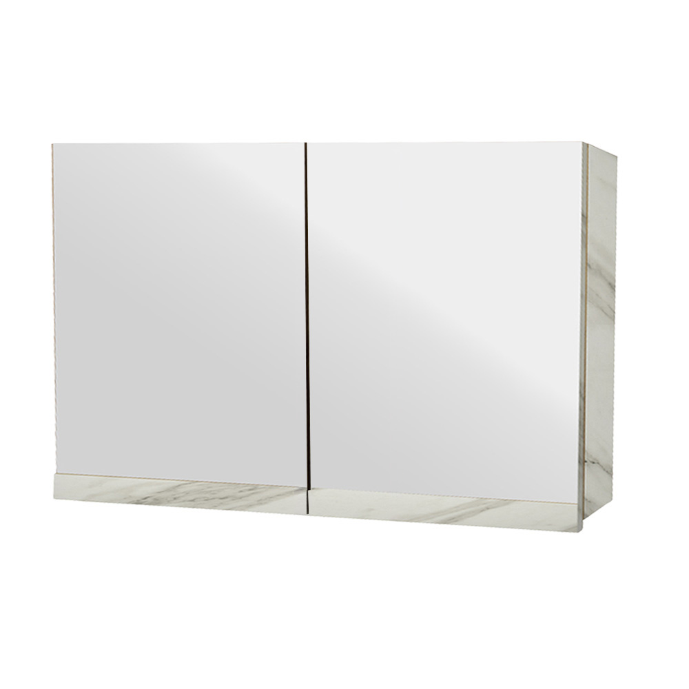 Progetto b Κρεμαστό Ντουλάπι Μπάνιου Brilia90 με Διπλό Καθρέφτη & Επένδυση Μελαμίνης Με Όψη Με Όψη Λευκού Μάρμαρου & Μπέζ Νερά - Image 1