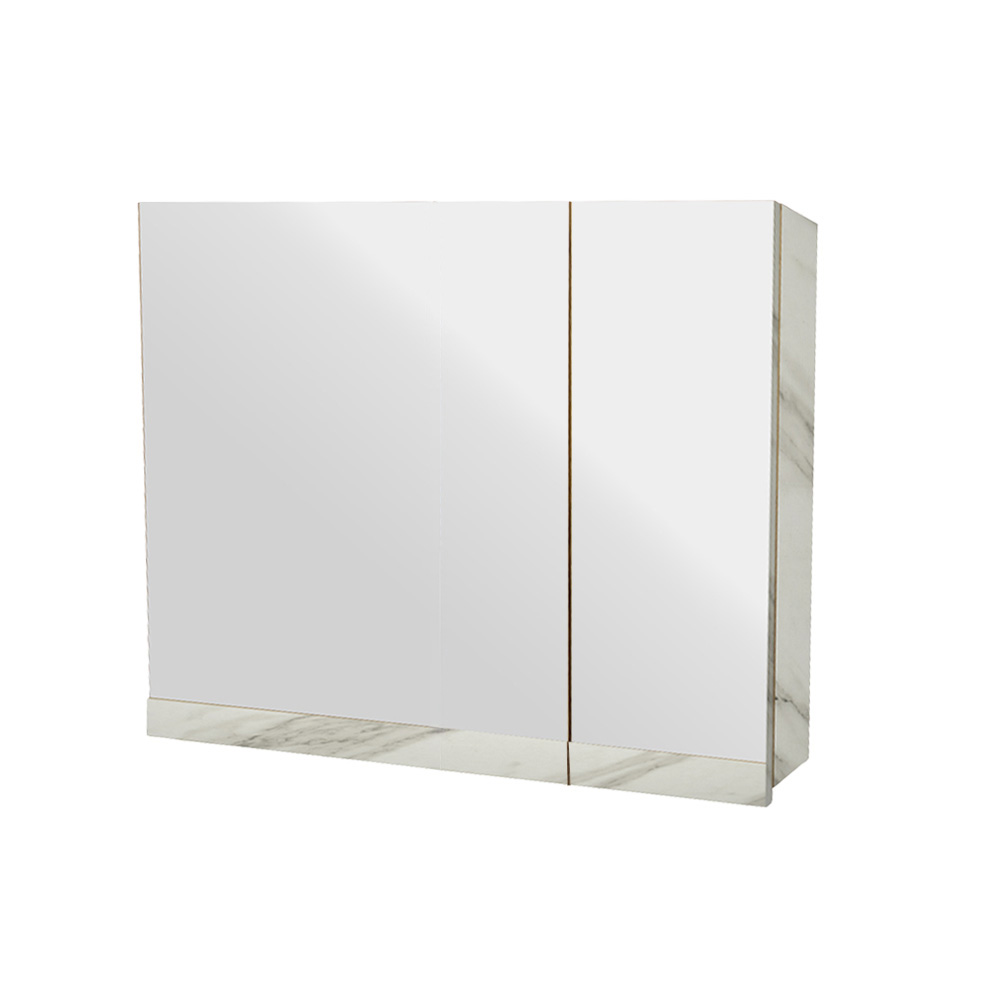 Progetto Κρεμαστό Ντουλάπι Μπάνιου Brilia70 με Διπλό Καθρέφτη & Επένδυση Μελαμίνης Με Όψη Με Όψη Λευκού Μάρμαρου & Μπέζ Νερά - Image 1